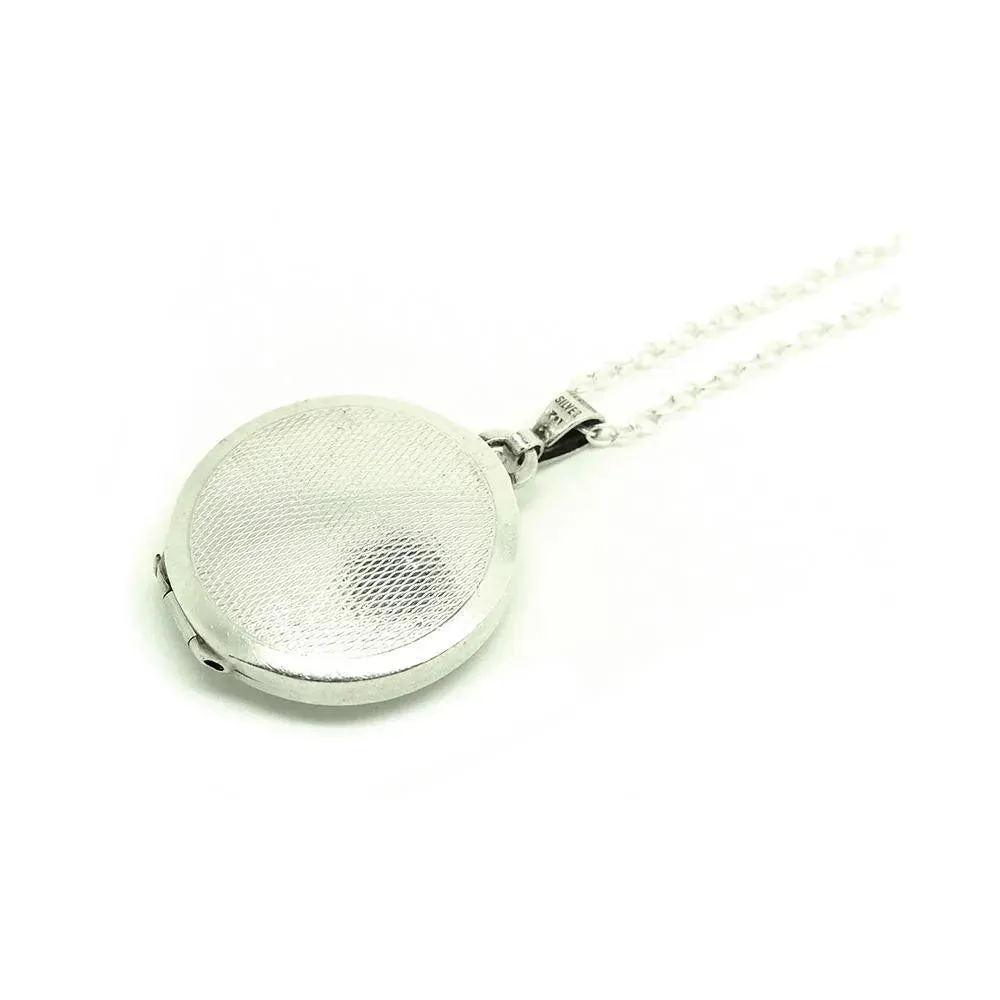 Vintage 1920s Art Deco Enamel Rose Silver Locket Necklace