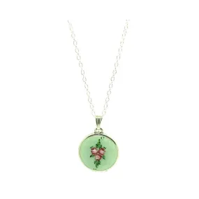 Vintage 1920s Art Deco Enamel Rose Silver Locket Necklace