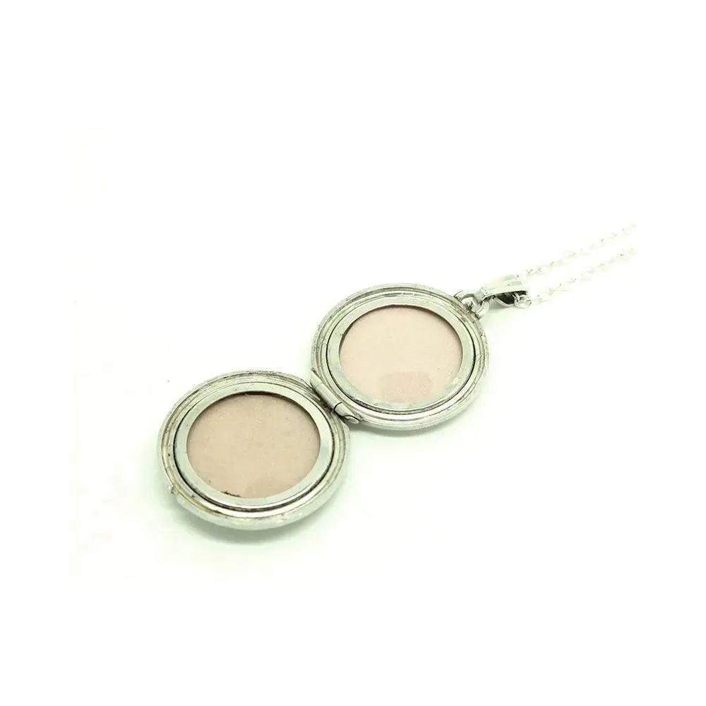 Vintage 1920s Art Deco Enamel Rose Silver Locket Necklace