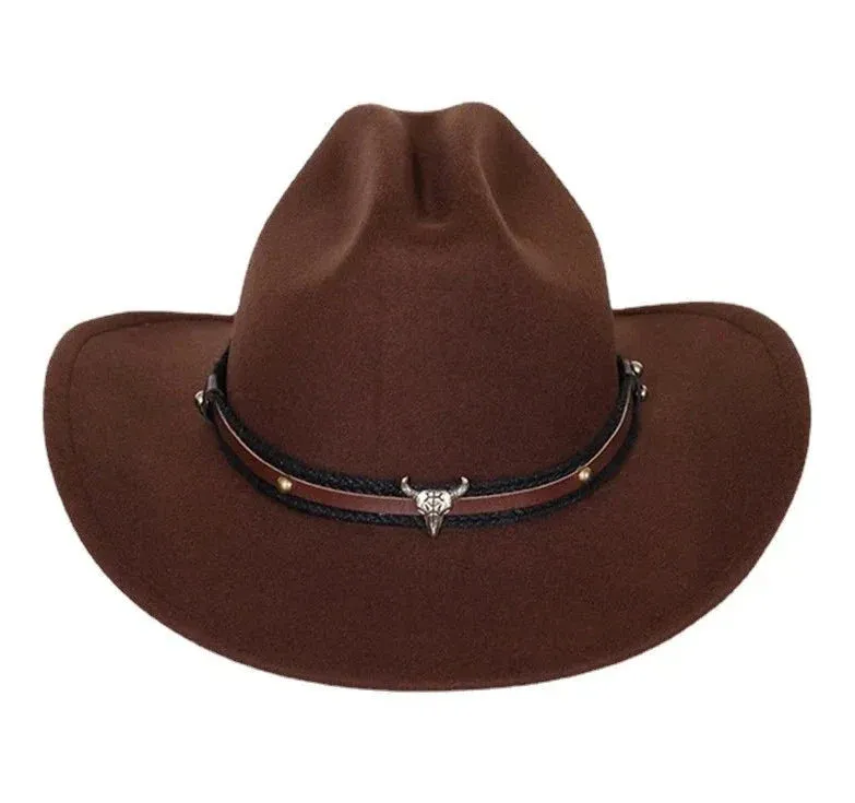 Vintage Cow Head Western Cowboy Hat Wide Brim Unisex Style