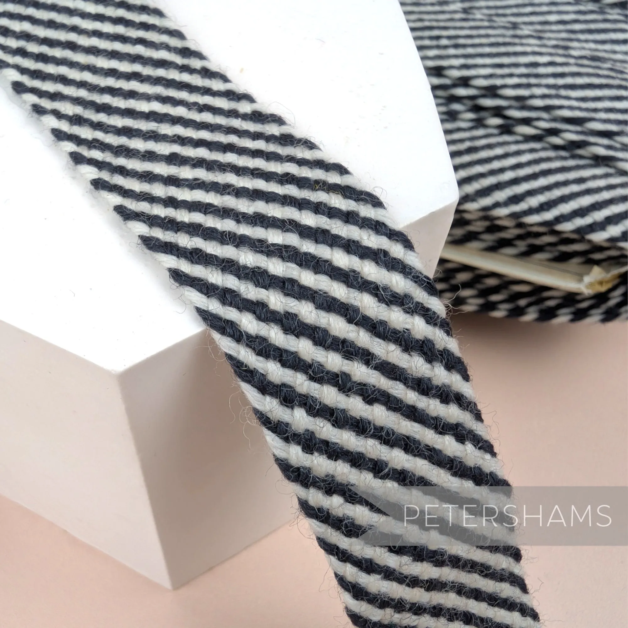 Vintage French 1960's Woven Stripe Woolen Ribbon - 1m
