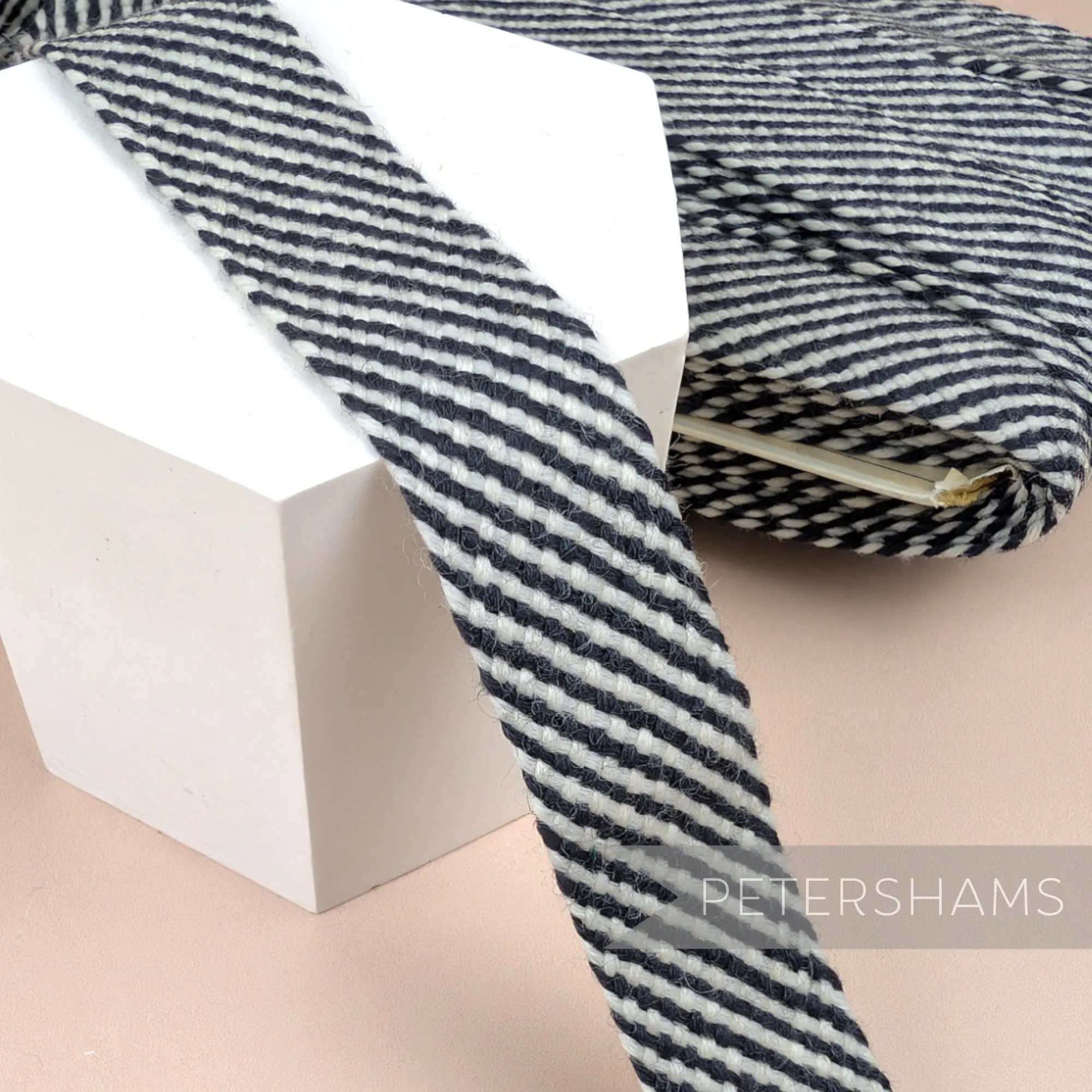 Vintage French 1960's Woven Stripe Woolen Ribbon - 1m