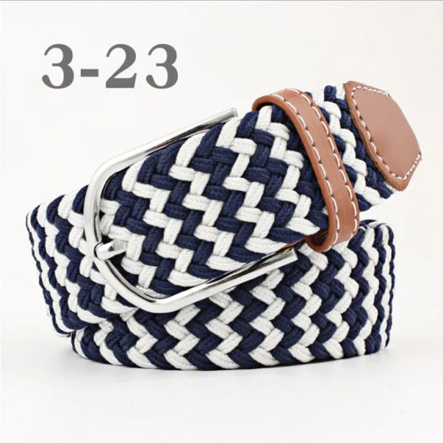 Voguable 60 Colors Female Casual Knitted Pin Buckle Men Belt Woven Canvas Elastic Expandable Braided Stretch Belts For Women Jeans
