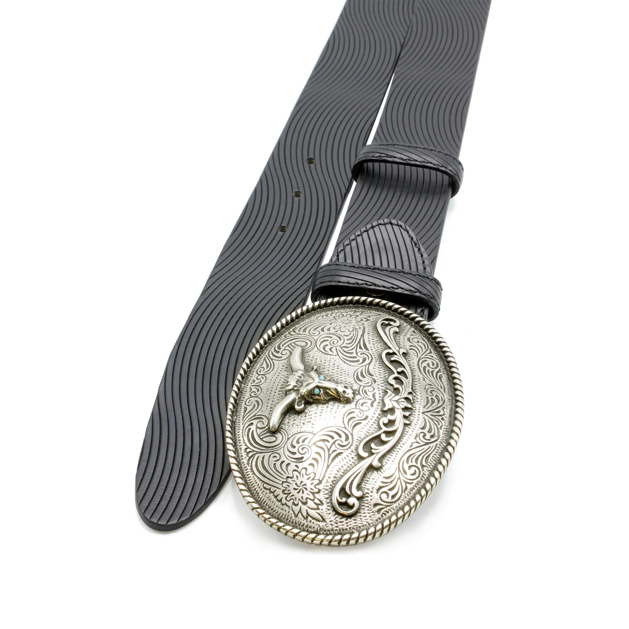 Wave Texture Black Supple Western Steerhead Belt