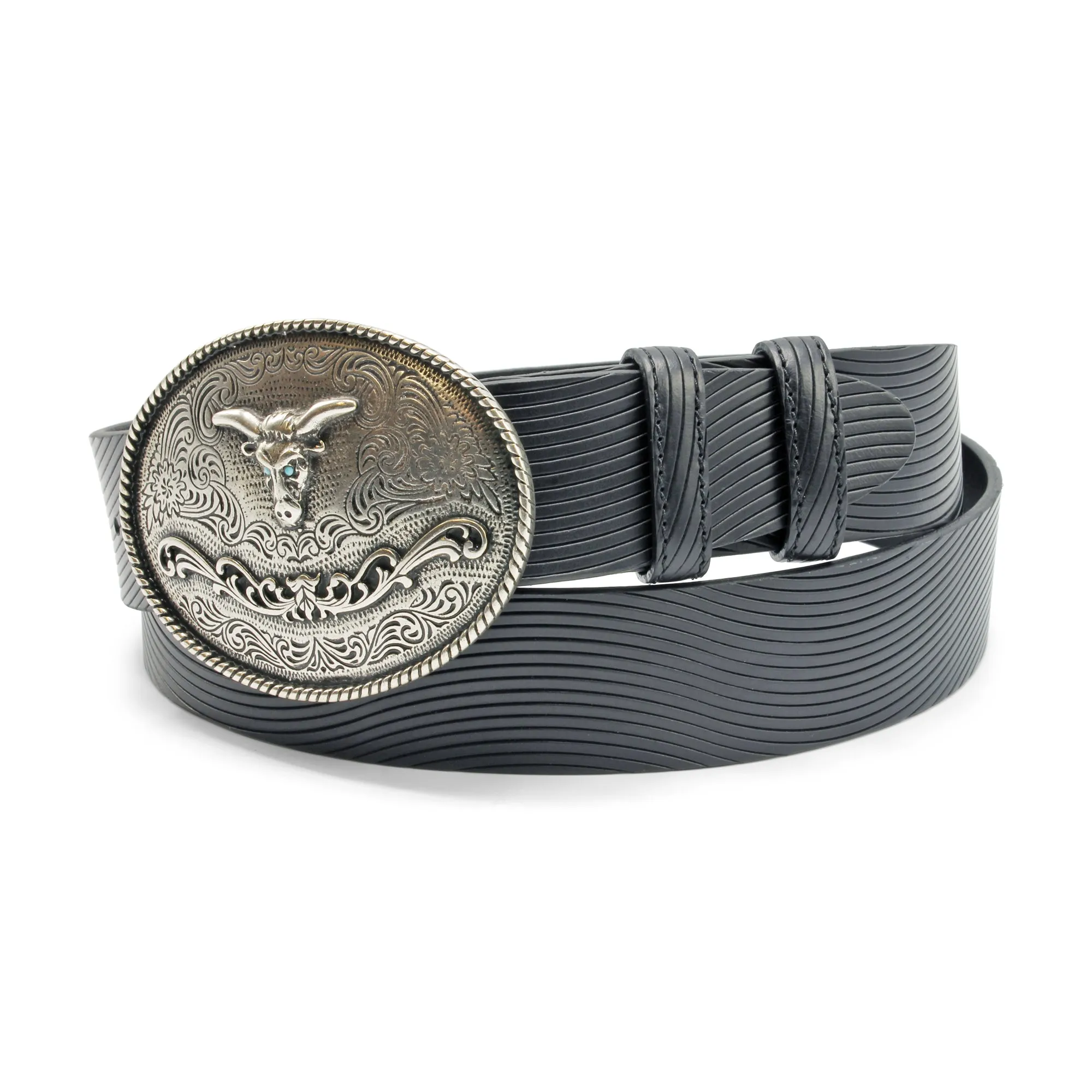 Wave Texture Black Supple Western Steerhead Belt