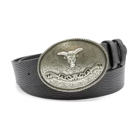 Wave Texture Black Supple Western Steerhead Belt
