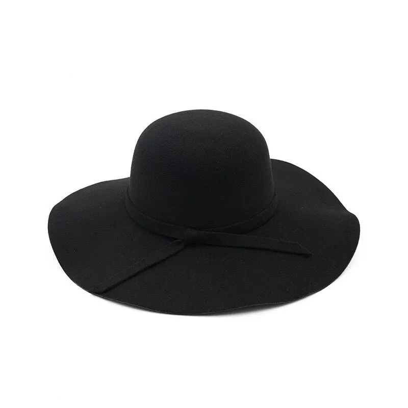 winter Hats For Women Bucket cap Soft Vintage Wide Brim Wool Felt