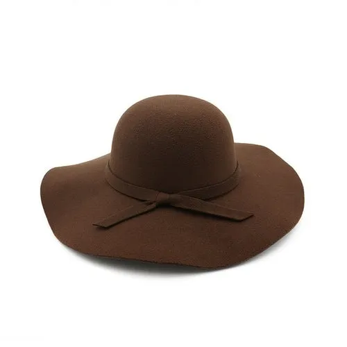 winter Hats For Women Bucket cap Soft Vintage Wide Brim Wool Felt