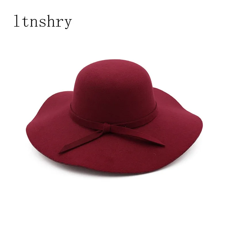 winter Hats For Women Bucket cap Soft Vintage Wide Brim Wool Felt