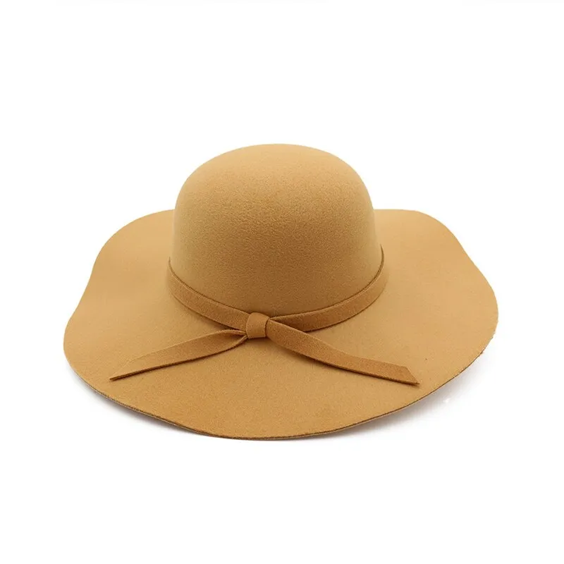winter Hats For Women Bucket cap Soft Vintage Wide Brim Wool Felt