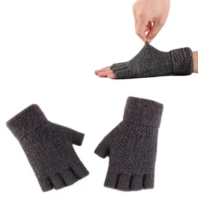 Winter Warm Fingerless Gloves Thermal Half Finger Knitted Mittens Dark Grey