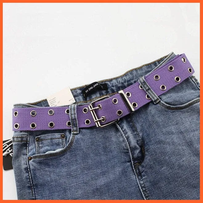 Women Canvas Double Hole Waist Belts | Solid Color Double Hole Grommet Belt