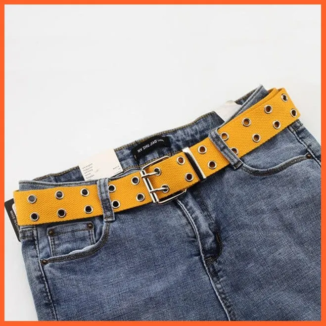 Women Canvas Double Hole Waist Belts | Solid Color Double Hole Grommet Belt