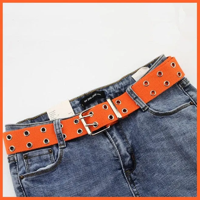 Women Canvas Double Hole Waist Belts | Solid Color Double Hole Grommet Belt