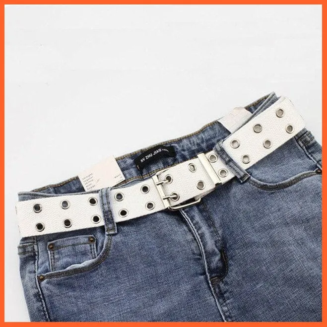 Women Canvas Double Hole Waist Belts | Solid Color Double Hole Grommet Belt
