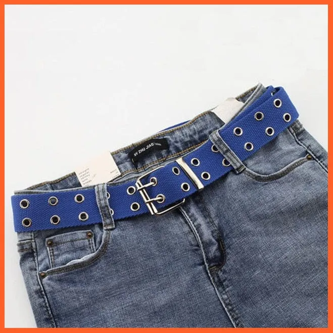 Women Canvas Double Hole Waist Belts | Solid Color Double Hole Grommet Belt