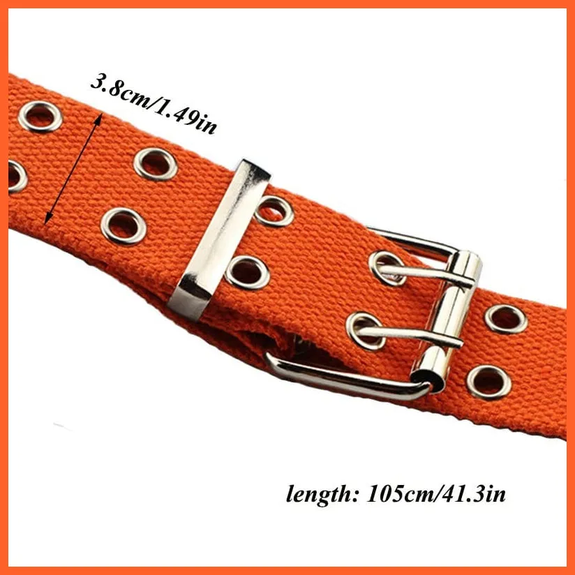 Women Canvas Double Hole Waist Belts | Solid Color Double Hole Grommet Belt