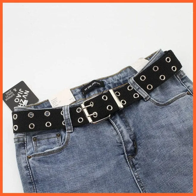 Women Canvas Double Hole Waist Belts | Solid Color Double Hole Grommet Belt