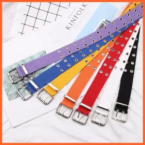 Women Canvas Double Hole Waist Belts | Solid Color Double Hole Grommet Belt