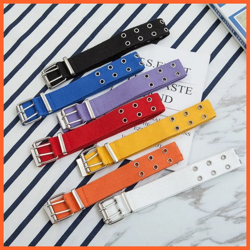 Women Canvas Double Hole Waist Belts | Solid Color Double Hole Grommet Belt