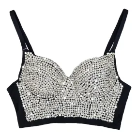 Women's Rhinestone Diamond Bustier Crop Top Bra