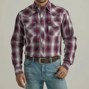 Wrangler Men's Raspberry & Black & Grey Plaid Shirt